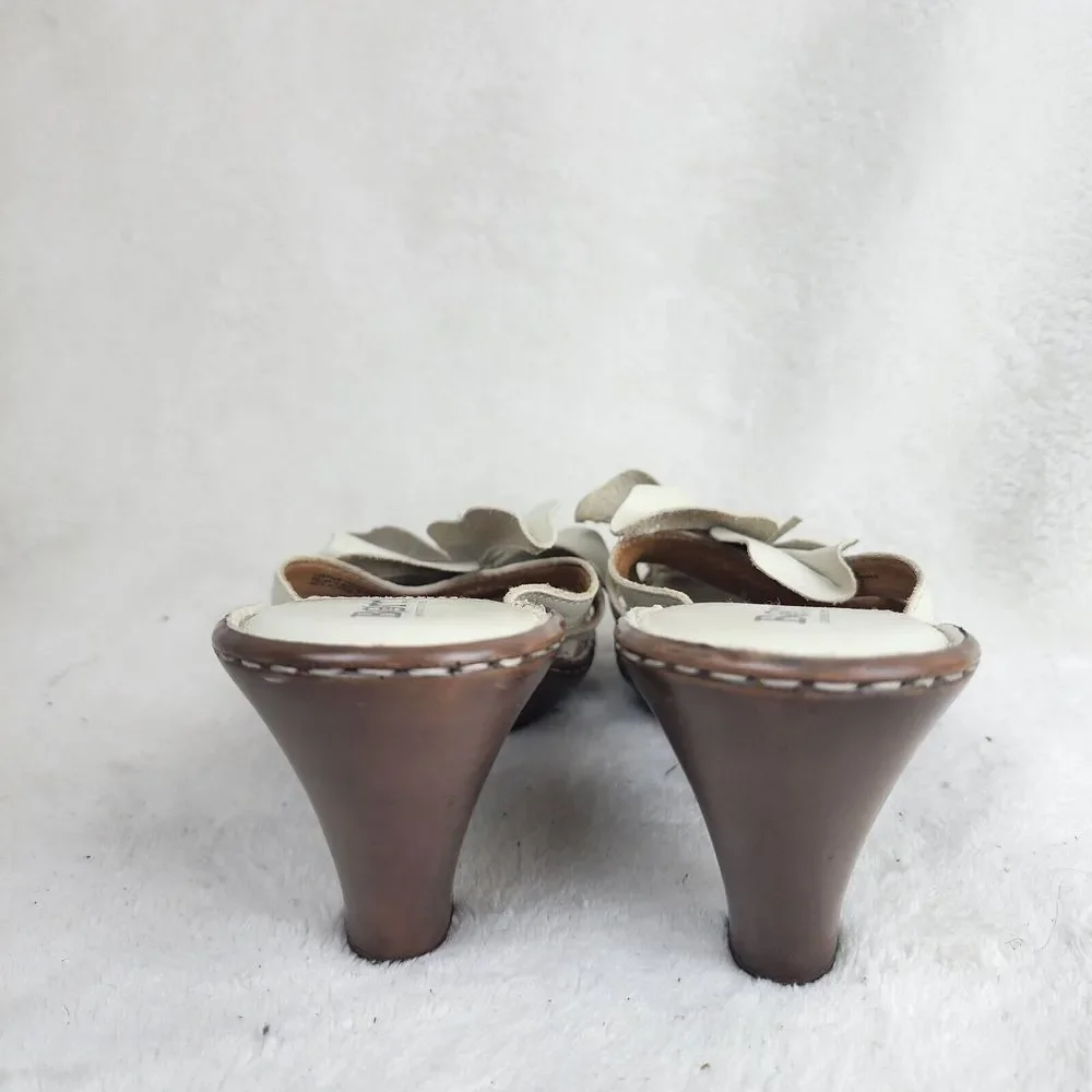 Born Womens Beige Leather Flower Heel Strappy Leather Sandal Size Us 9 Eu 40